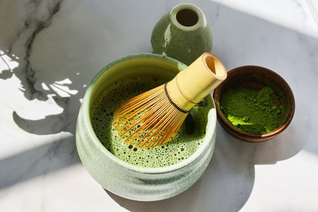 whisking matcha