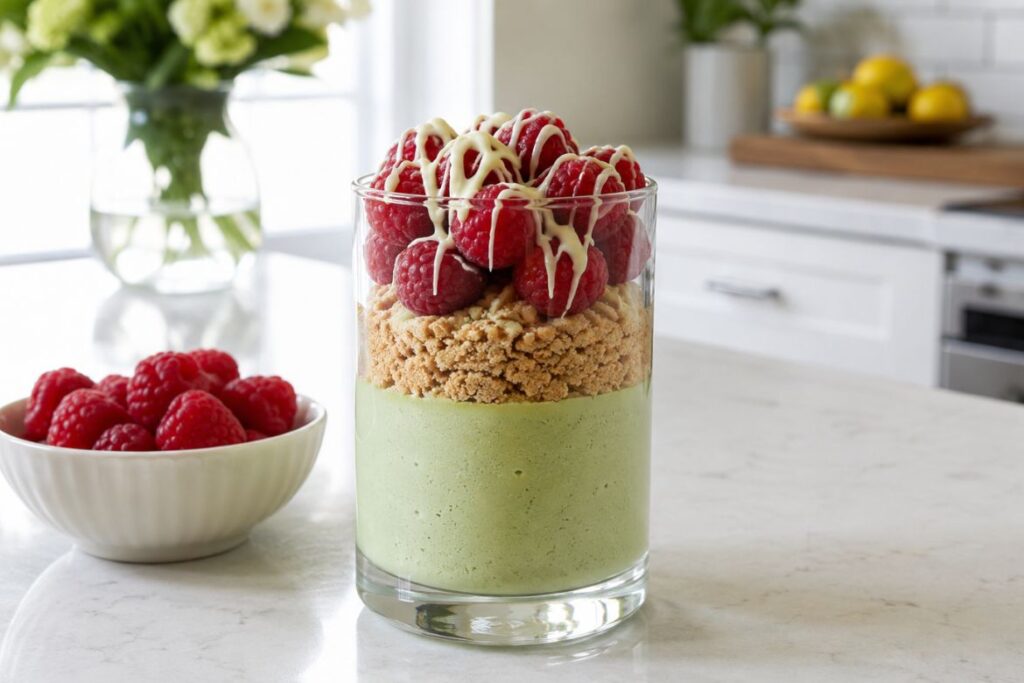 white chocolate matcha parfait mousse